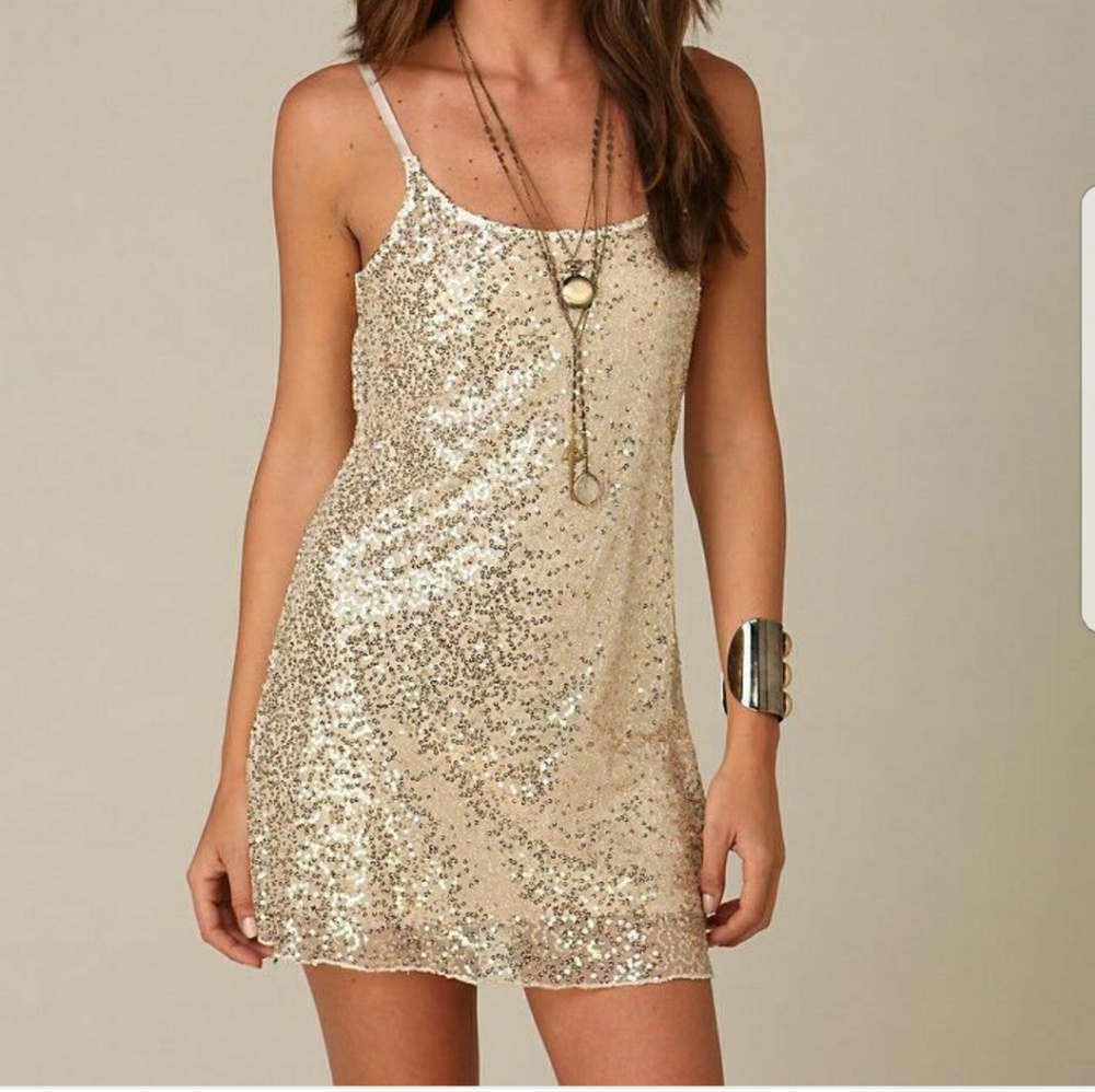 Free People Gold Sequins Mini Dress